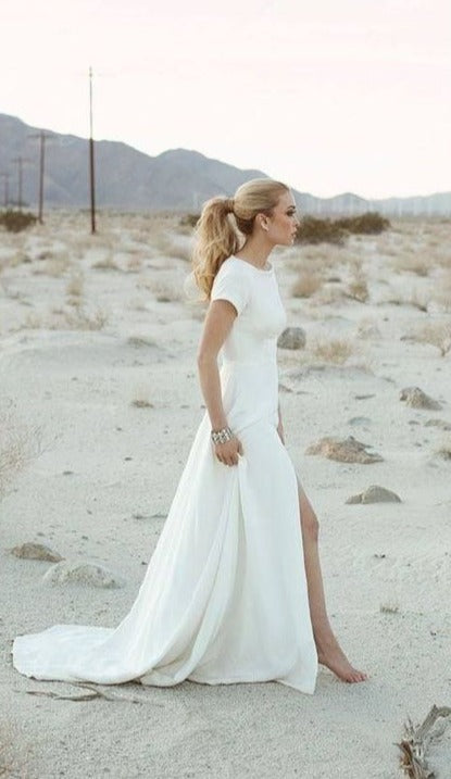 Slit outdoor wedding dress