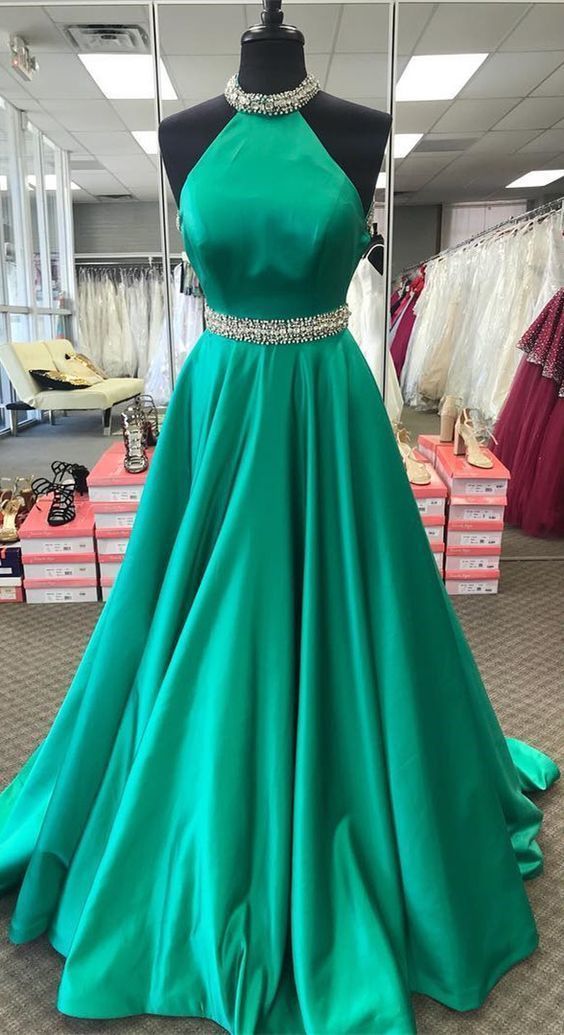 Halter Neckline Green Prom Dress