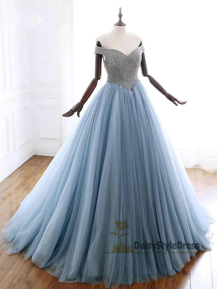 Ball Gown Off Shoulder Beaded Prom Dress - daisystyledress