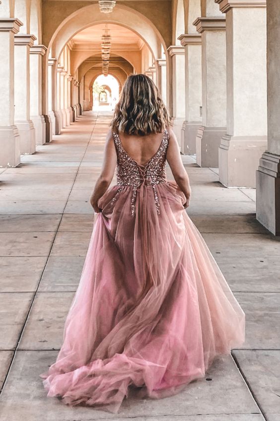 dusty pink prom dress