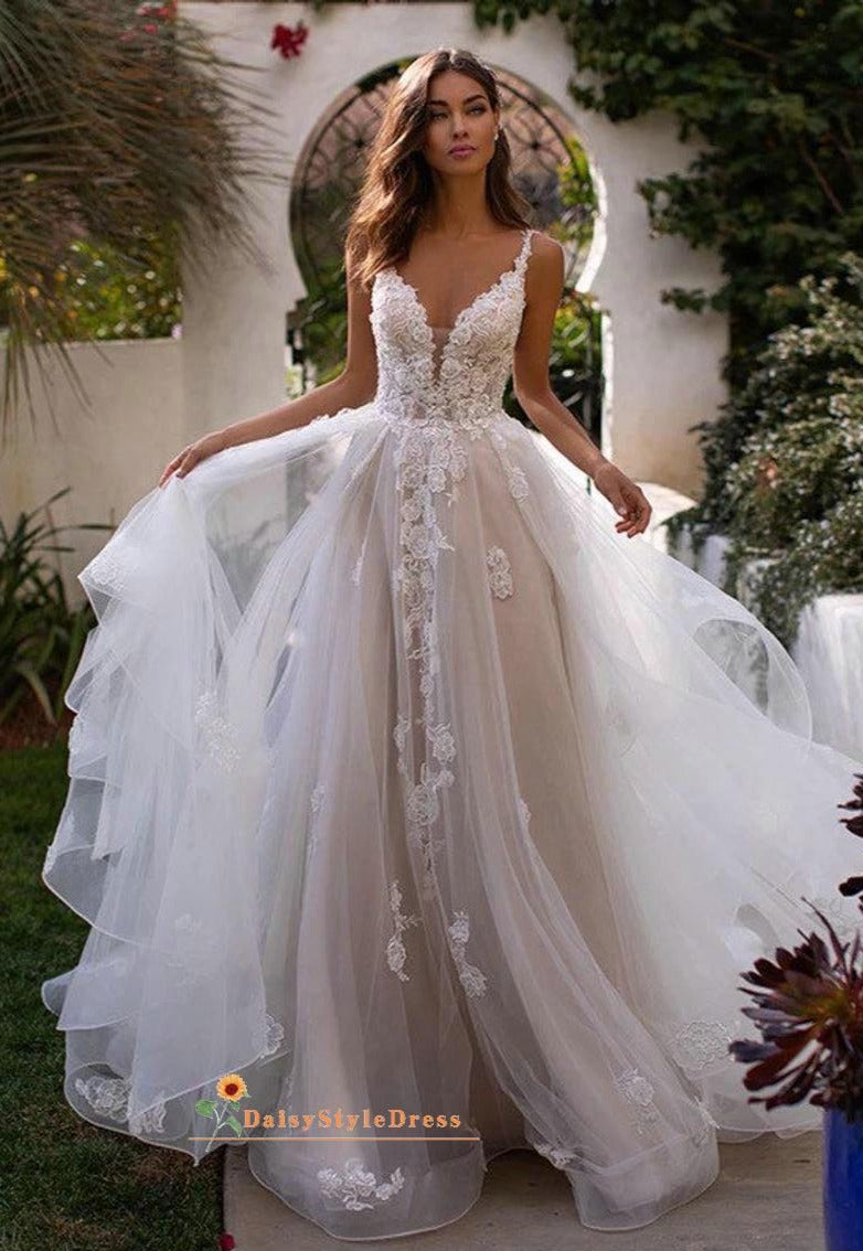 tiered skirt lace wedding dress