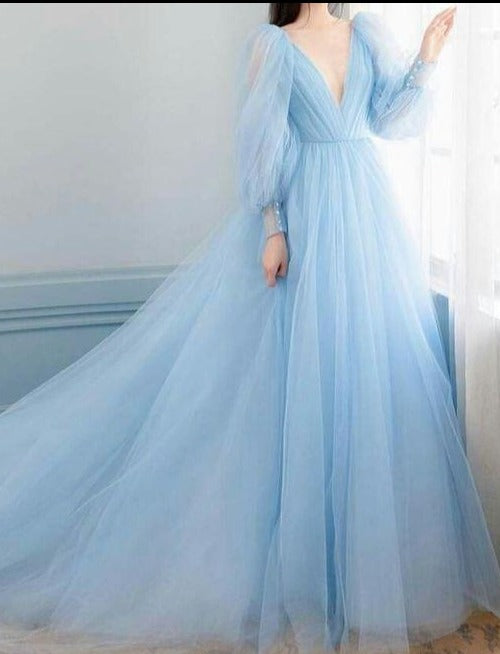 Long Sleeve Blue Formal Party Dress – daisystyledress