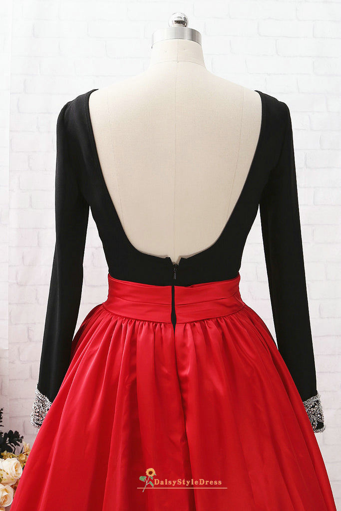 Ball Gown Long Sleeve Black and Red Prom Dress daisystyledress Ball Gown Long Sleeve Black and Red Prom Dress daisystyledress