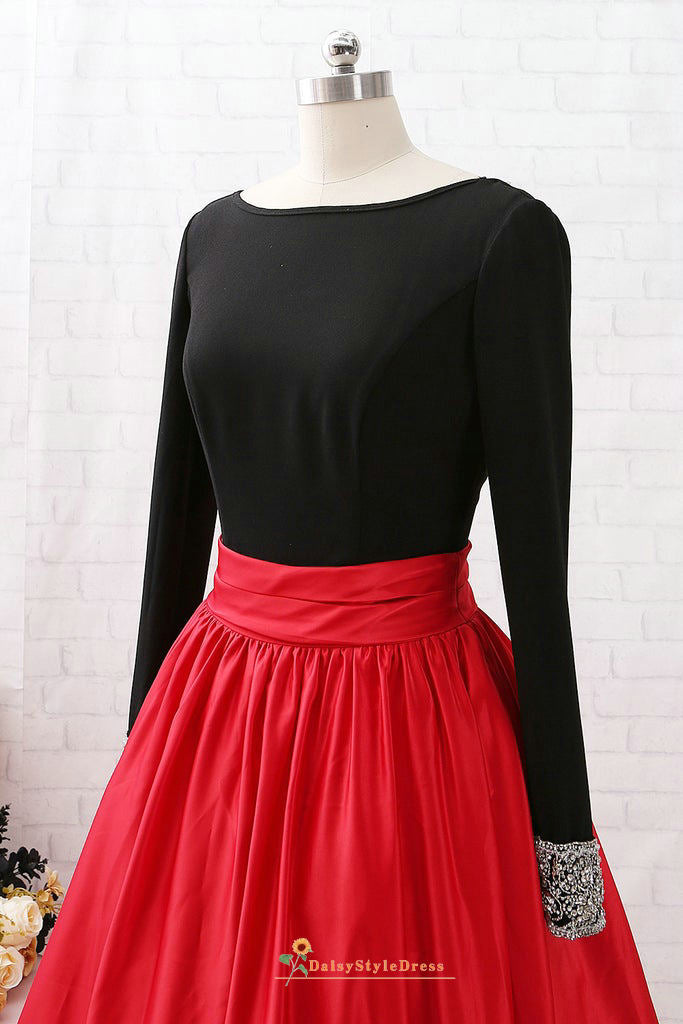 Ball Gown Long Sleeve Black and Red Prom Dress daisystyledress Ball Gown Long Sleeve Black and Red Prom Dress daisystyledress