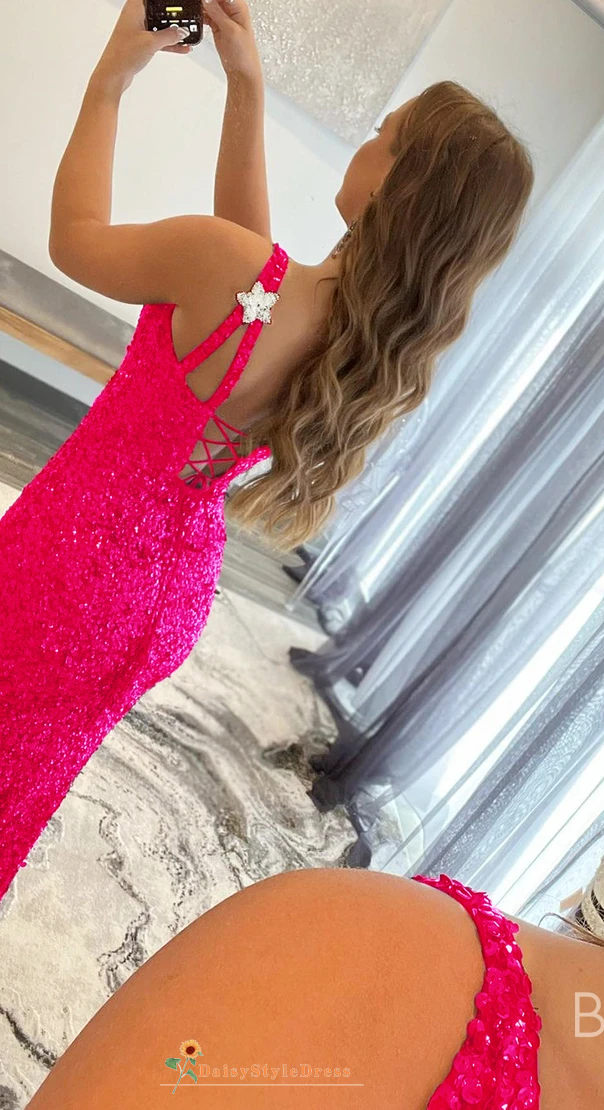 hot pink sequins prom dress