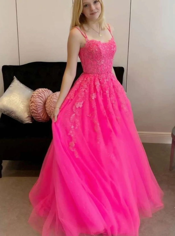 Hot Pink High Low Beaded Long Prom Gown – Dreamdressy