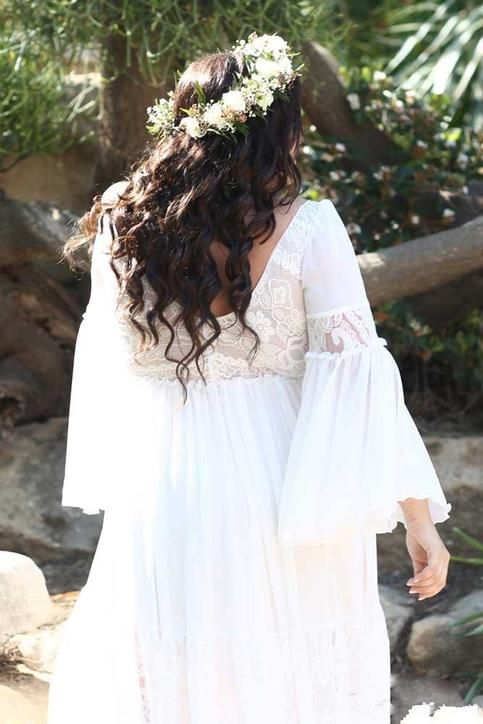 Bell Sleeve Wedding Fit And Flare Boho Wedding Dress Plus Size