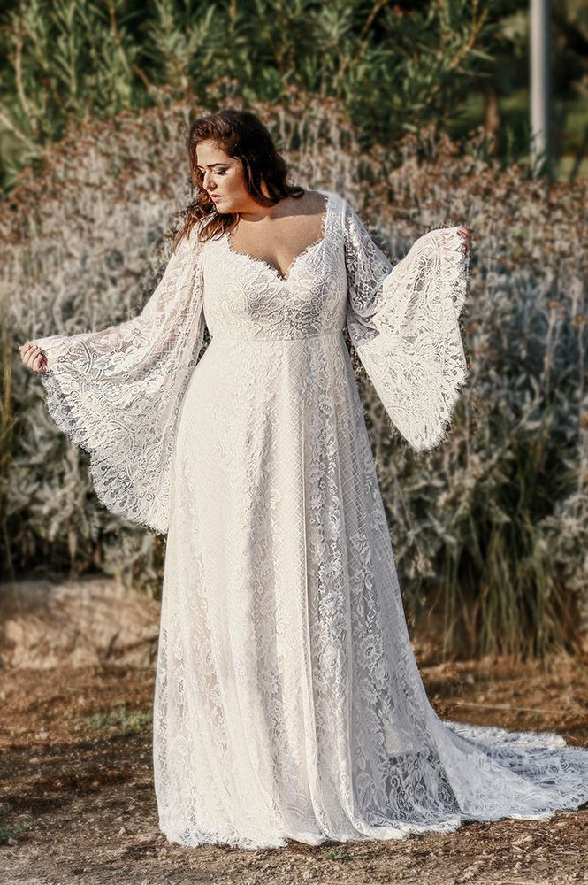 plus size boho lace wedding dress