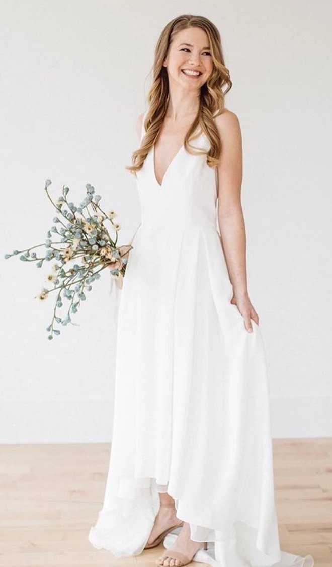 A line High Low V-neckline Informal Wedding Dress - daisystyledress
