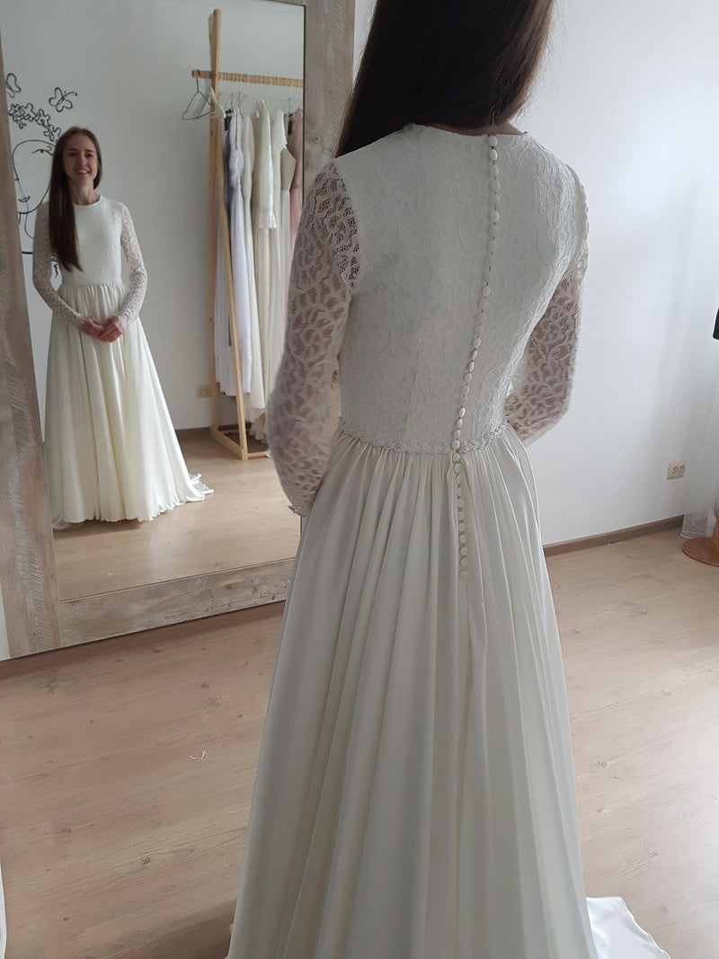 modest long sleeve lace wedding dress