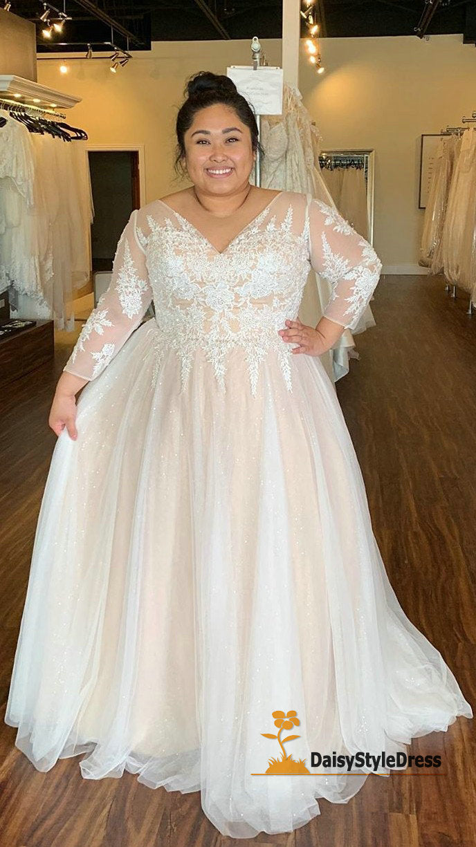 Plus Size Wedding Dresses Long Sleeves Lace Appliques Wedding Gowns Custom  Made | eBay