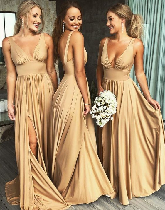 Elegant Champagne Long Mismatch Bridesmaid Dress – FancyVestido