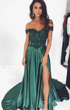 Off Shoulder Sleeve Dark Green Pageant Dress