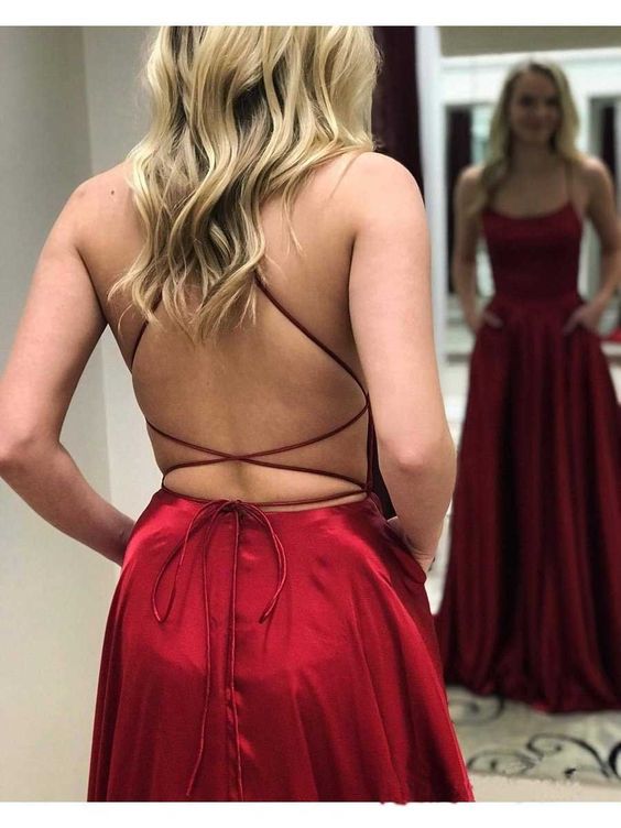 Sexy Spaghetti Straps Slit Burgundy Prom Dress - daisystyledress