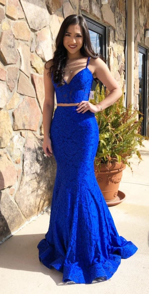 Fashion Fitted Royal Blue High Quality French Lace Two Piece Prom Dress - daisystyledress