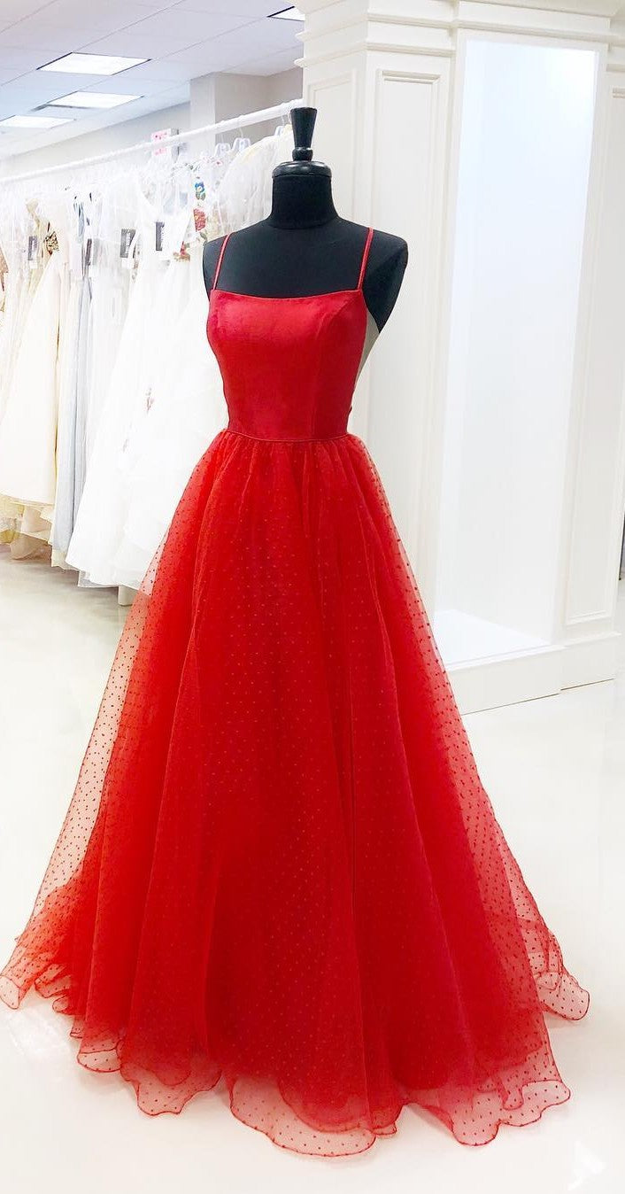 Spaghetti Straps Red Tulle Prom Dress - daisystyledress