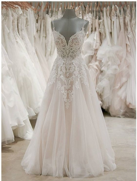 Spaghetti Straps Boho Lace Plus Size Wedding Dress – daisystyledress