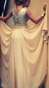 A line V-neck Sequins Champagne Prom Dress - daisystyledress
