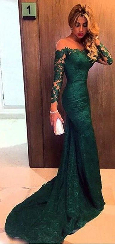 Eightale Emerald Green Evening Dresses O-Neck Glitter Long Sleeves Satin  Custom Made Mermaid Party Prom Gown Vestidos De Noche - AliExpress