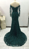 Mermaid Long Sleeve Dark Green Lace Evening Dress - daisystyledress