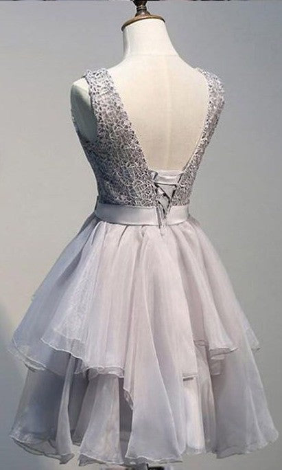 Knee Length Silver Tiered Skirt Homecoming Dress - daisystyledress