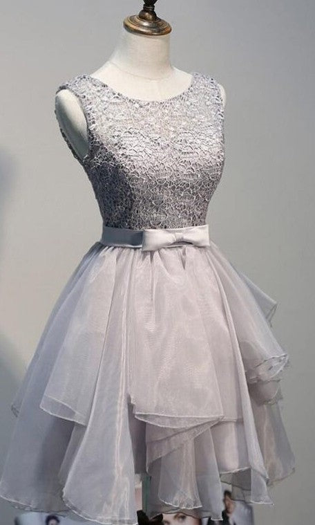 Knee Length Silver Tiered Skirt Homecoming Dress - daisystyledress