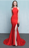 Mermaid Sexy Slit Red Evening Dress - daisystyledress