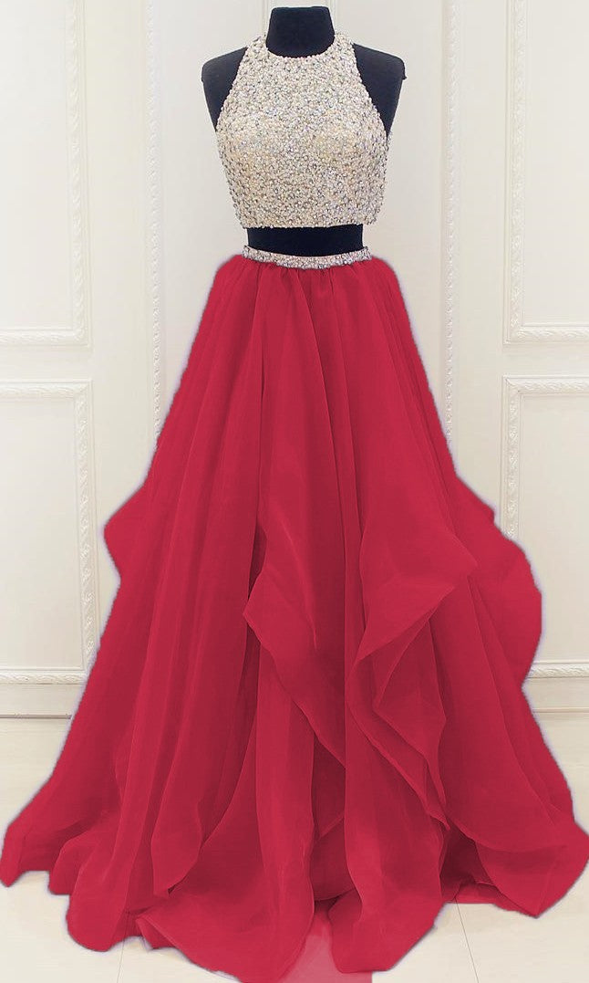 Two Piece Tiered Skirt Prom Dress - daisystyledress