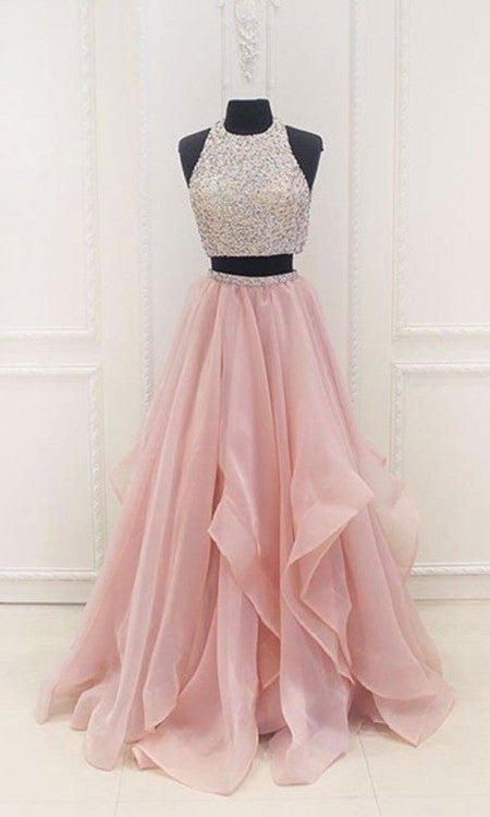 Two Piece Tiered Skirt Prom Dress - daisystyledress