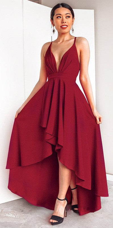 Sexy High Low Spaghetti Straps Red Homecoming Dress - daisystyledress