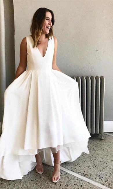 A line High Low V-neckline Informal Wedding Dress - daisystyledress