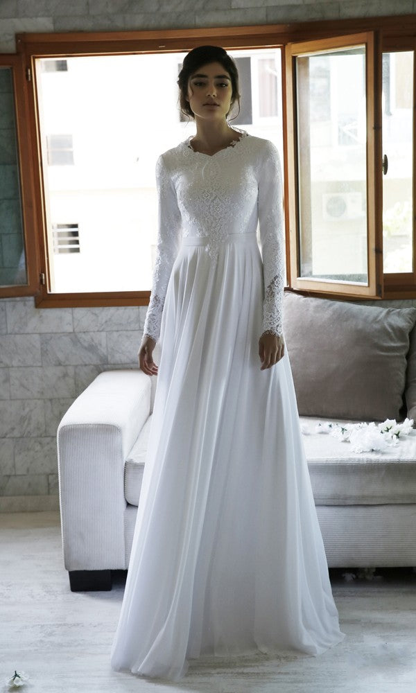 Modest Long Sleeve Lace Wedding Dress - daisystyledress