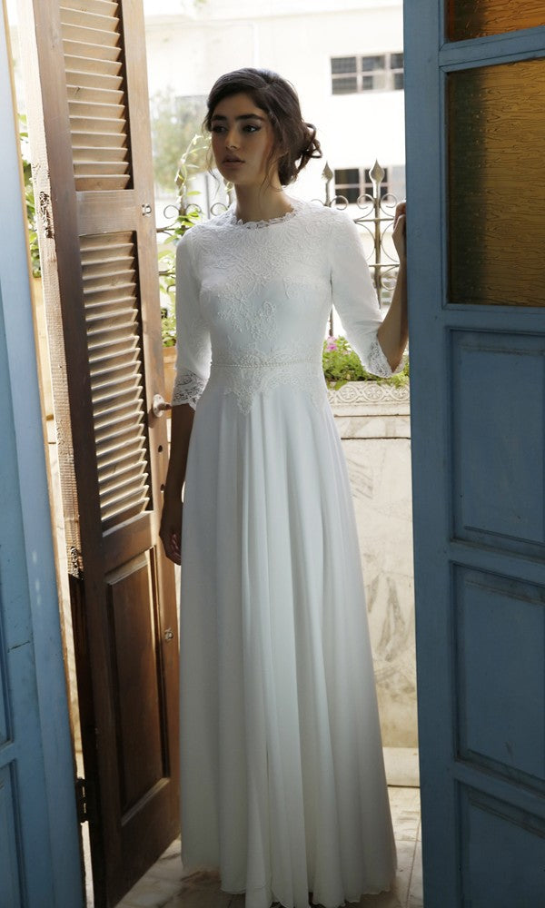 Modest Half Sleeve Lace Wedding Dress - daisystyledress