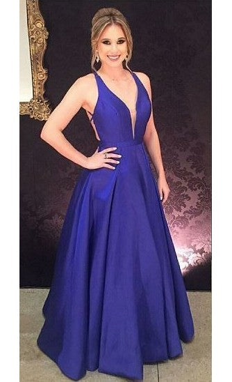 A line Sexy Open Back Deep Blue Prom Dress - daisystyledress