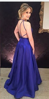 A line Sexy Open Back Deep Blue Prom Dress - daisystyledress