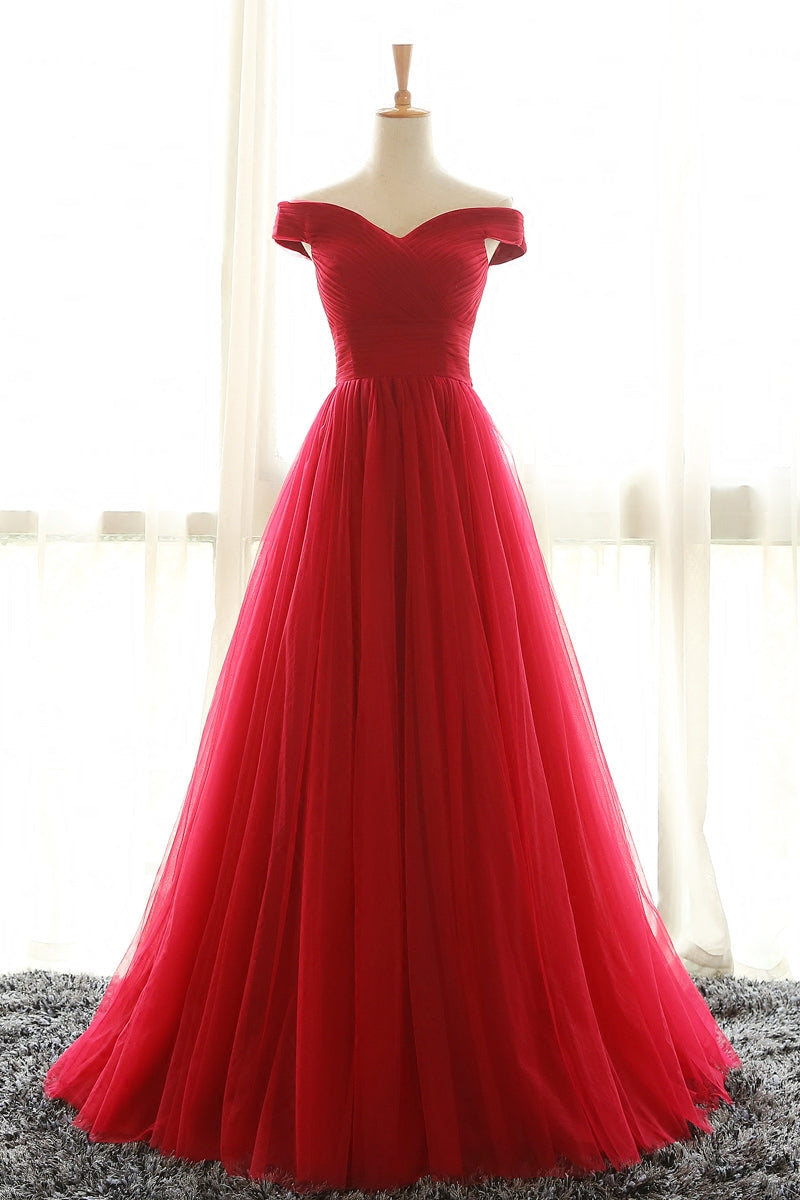 Simple Ball Gown Off Shoulder Tulle Prom Dress - daisystyledress