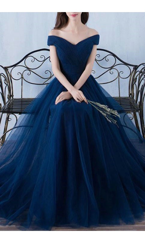 Simple Ball Gown Off Shoulder Tulle Prom Dress daisystyledress Simple Ball Gown Off Shoulder Tulle Prom Dress daisystyledress