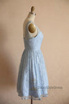 Knee Length Light Blue Vintage Lace Bridesmaid Dress - daisystyledress