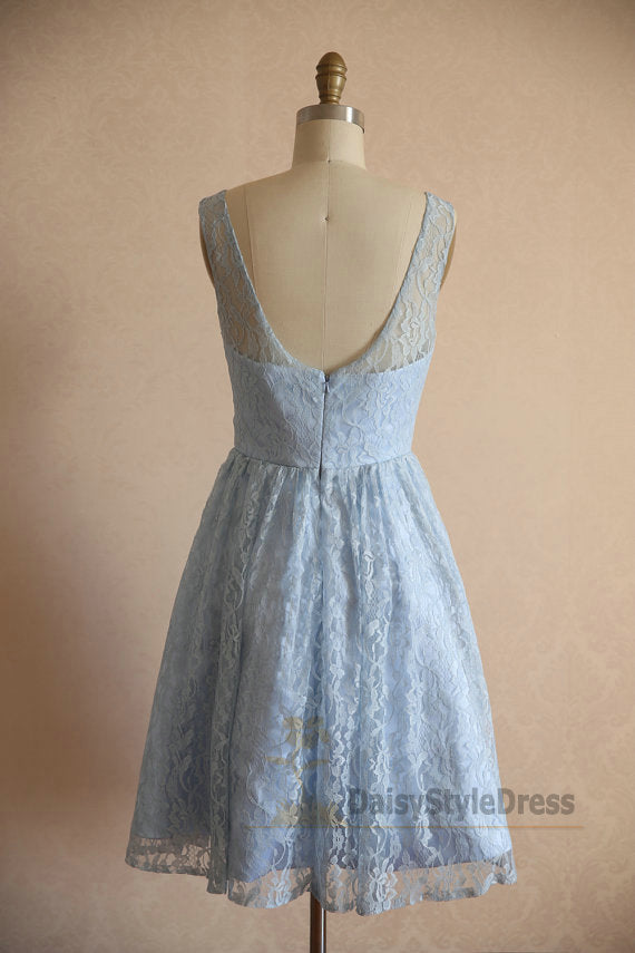 Knee Length Light Blue Vintage Lace Bridesmaid Dress – daisystyledress