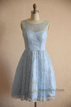 Knee Length Light Blue Vintage Lace Bridesmaid Dress - daisystyledress