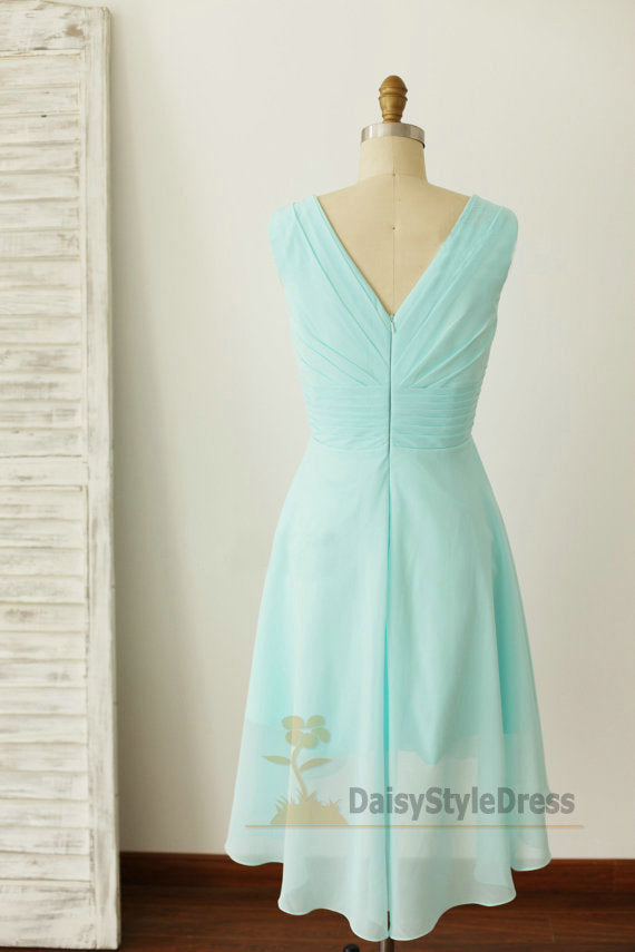 Knee Length Light Blue Bridesmaid Dress - daisystyledress