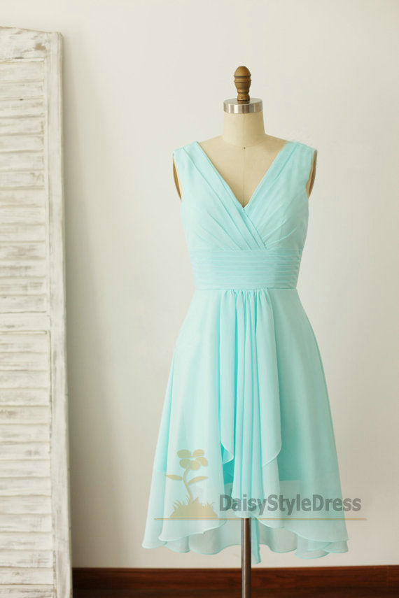 Knee Length Light Blue Bridesmaid Dress - daisystyledress