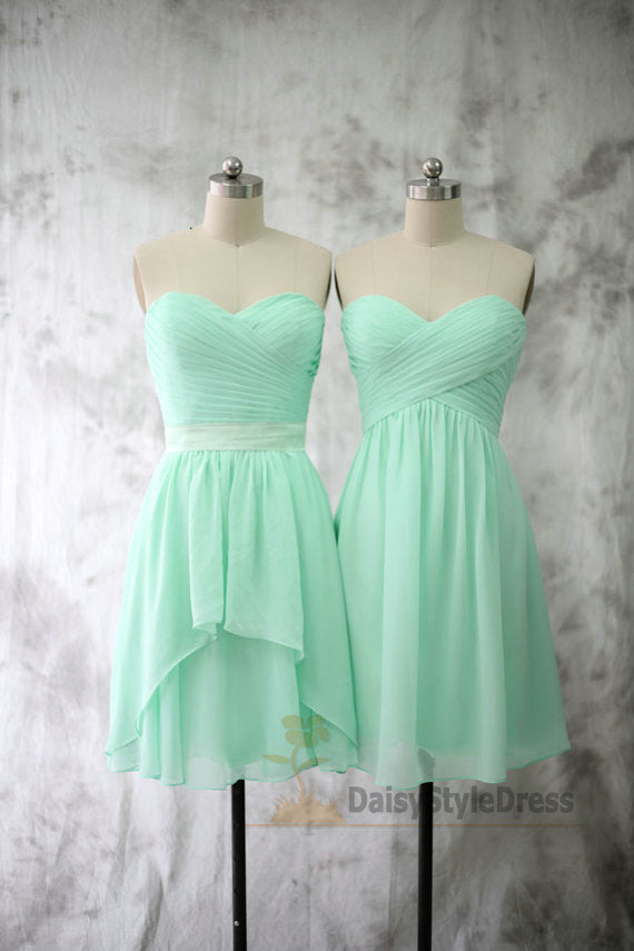 Knee Length Mint Green Bridesmaid Dress with Sash - daisystyledress