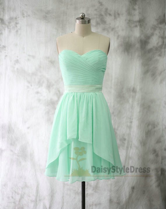 Knee Length Mint Green Bridesmaid Dress with Sash – daisystyledress