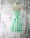 Knee Length Mint Green Bridesmaid Dress with Sash - daisystyledress