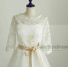 Tea Length Half Sleeves Vintage Lace Wedding Dress - daisystyledress