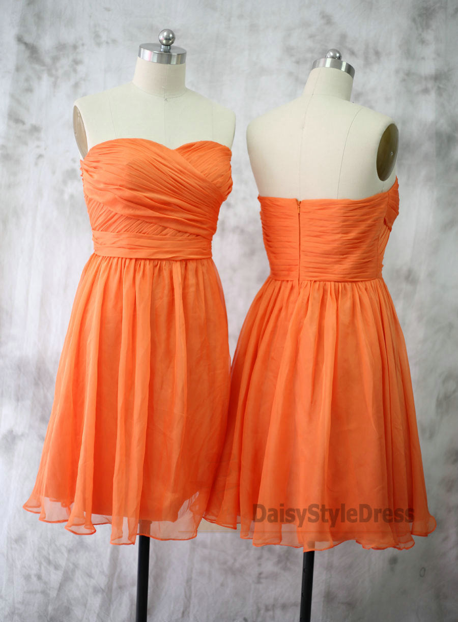 Knee Length Sweetheart Orange Bridesmaid Dress - daisystyledress