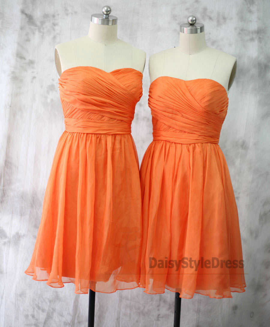 Knee Length Sweetheart Orange Bridesmaid Dress daisystyledress Knee Length Sweetheart Orange Bridesmaid Dress daisystyledress