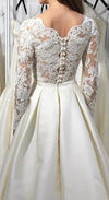 High Quality French Lace Long Sleeve Wedding Dress with Pocket - daisystyledress