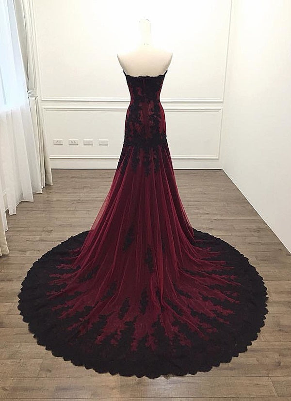 Long Sheath Sweetheart Black and Red Evening Dress - daisystyledress
